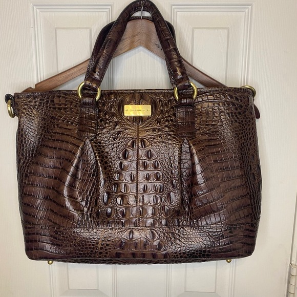 Brahmin Handbags - Brahmin Leather Shoulder Bag Handbag Pecan Brown Melbourne Croc Embossed Wallet